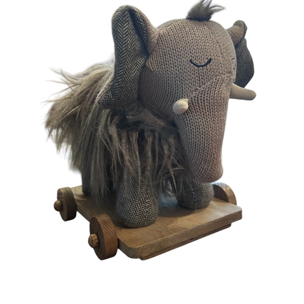 Restoration Hardware Wooly Mammoth Elephant Knit & Faux Fur Elephant Pull Toy